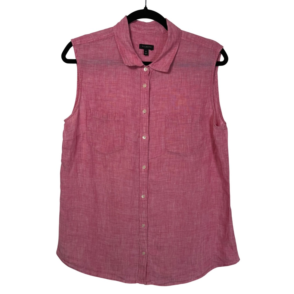 Talbots Size XL (Fit Like Large) Linen Shirt Lightweight Natural Tank Button